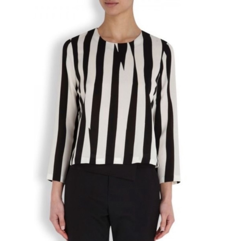 ALC Silk Black White Monochrome Broken Striped Blouse Top Women’s Sz‎ Small